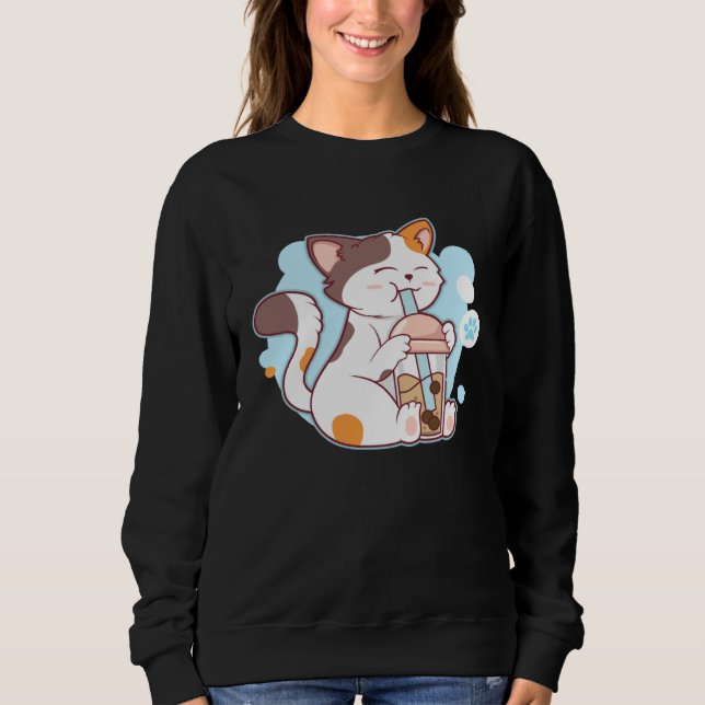 Cute Cat Drinking Bubble Tea  Tea  Costume T Shirt (Framsida)