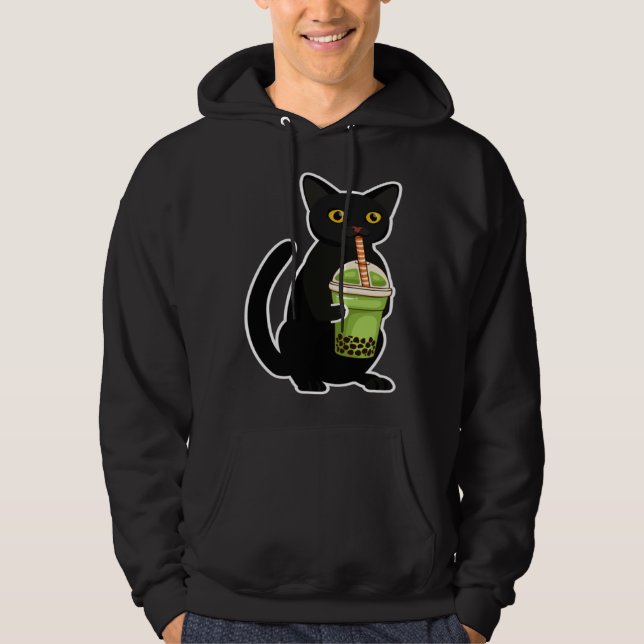 Cute Cat Drinking Tea  Tea  Costume Tea Hoodie (Framsida)