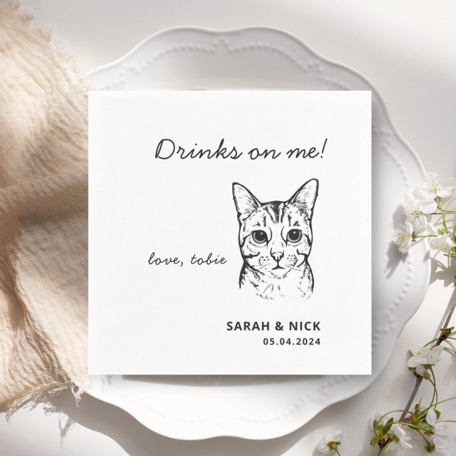 Cute Cat Drinks på mig Bröllop Pappersservett (Skapare uppladdad)