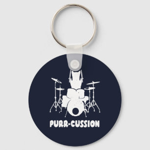 Cute Cat Drummer Purr Cussion Funny Nyckelring