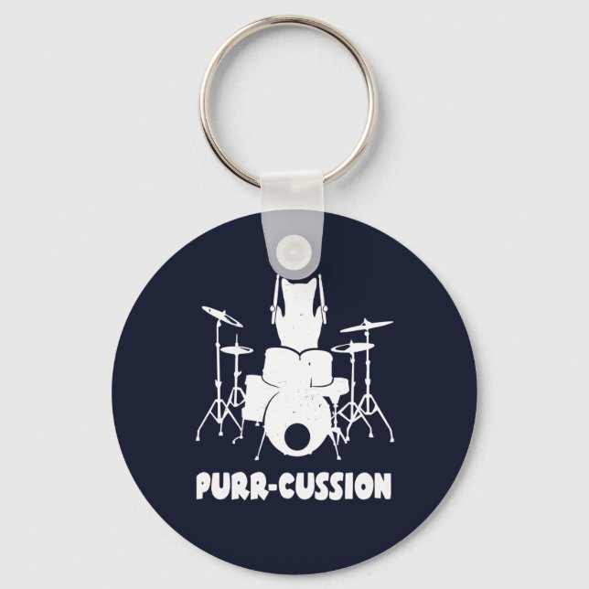 Cute Cat Drummer Purr Cussion Funny Nyckelring (Framsida)