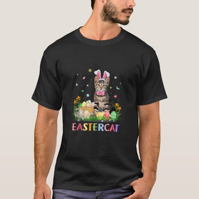 Cute Cat Eastercat Funny Påsk Day Helgdag Bunny T Shirt (Framsida)