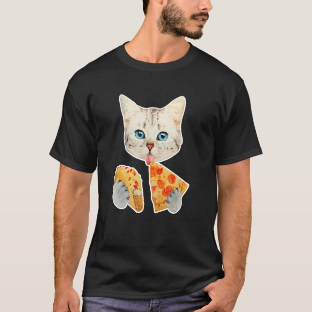 Cute Cat Eat Pizza och Taco T Shirt (Framsida)