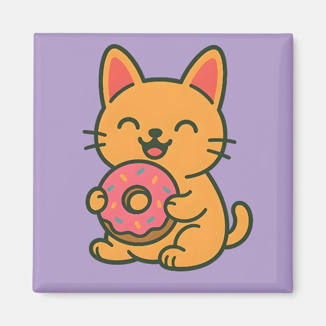 Cute Cat Eating Donut - Lustigt köksmagnet Magnet (Framsidan)