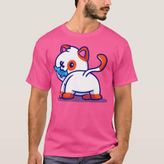 Cute Cat Eating Fish Tecknad1 T Shirt