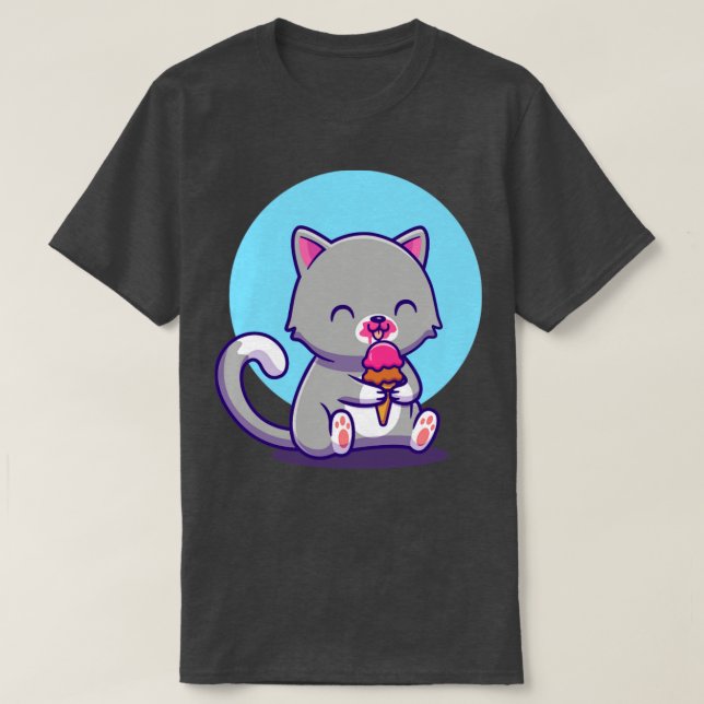 Cute Cat Eating Ice Cream T Shirt (Design framsida)