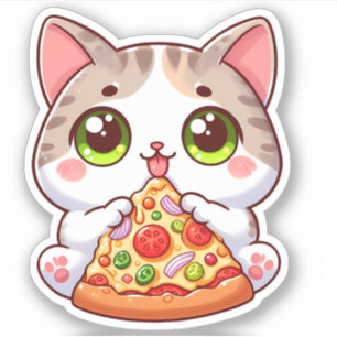 Cute Cat Eating Pizza Anpassningsbar-cut Vinyl Sti Klistermärken