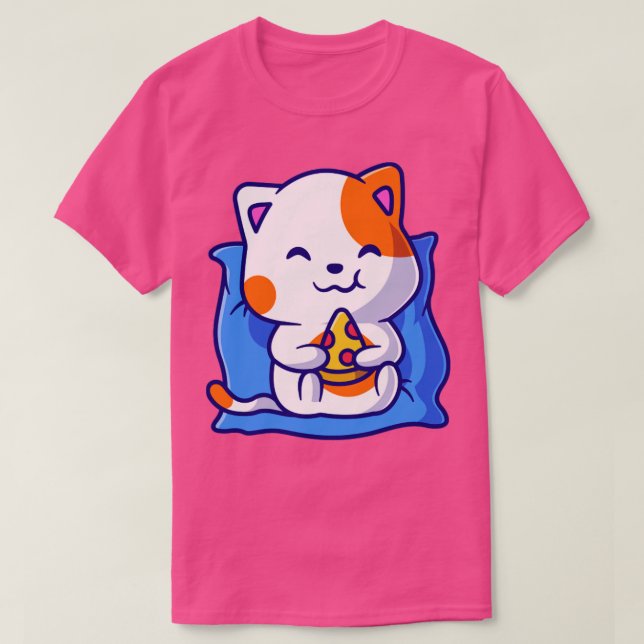 Cute Cat Eating Pizza on Pillow Tecknad T Shirt (Design framsida)