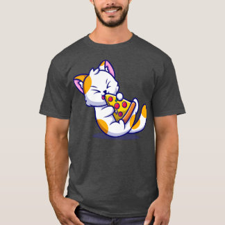 Cute Cat Eating Pizza Tecknad T Shirt