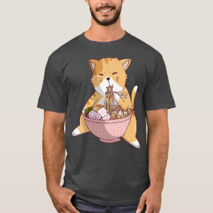 Cute Cat Eating Ramen Anime Bowl Kawaii Neko Japan T Shirt
