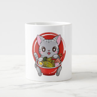 Cute Cat Eating Ramen Japansk livsmedelsdratt Jumbo Mugg