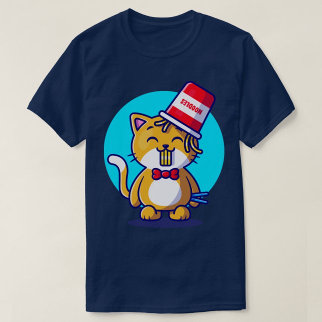 Cute Cat Eating Ramen Noodle med chopstick Carto T Shirt (Design framsida)