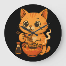 Cute Cat Eating Ramen Stor Klocka