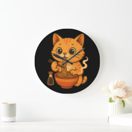 Cute Cat Eating Ramen Stor Klocka