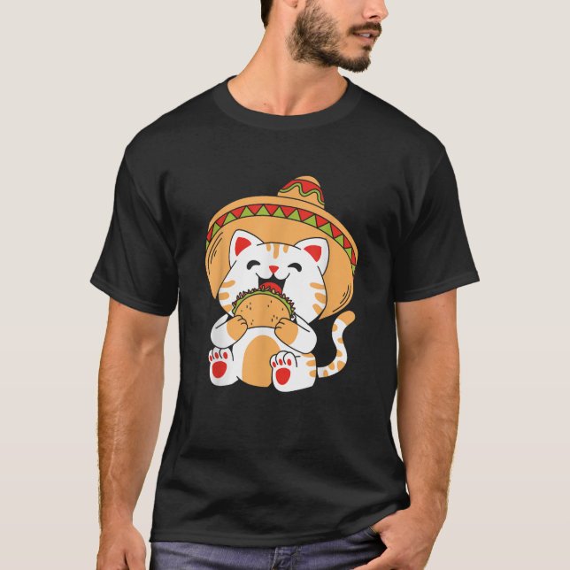Cute Cat Eating Taco T Shirt (Framsida)