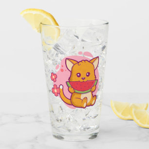 Cute Cat Eating Watermelon Kawaii Glaskopp