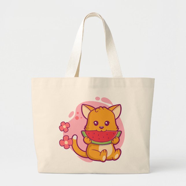 Cute Cat Eating Watermelon | Kawaii Jumbo Tygkasse (Framsidan)