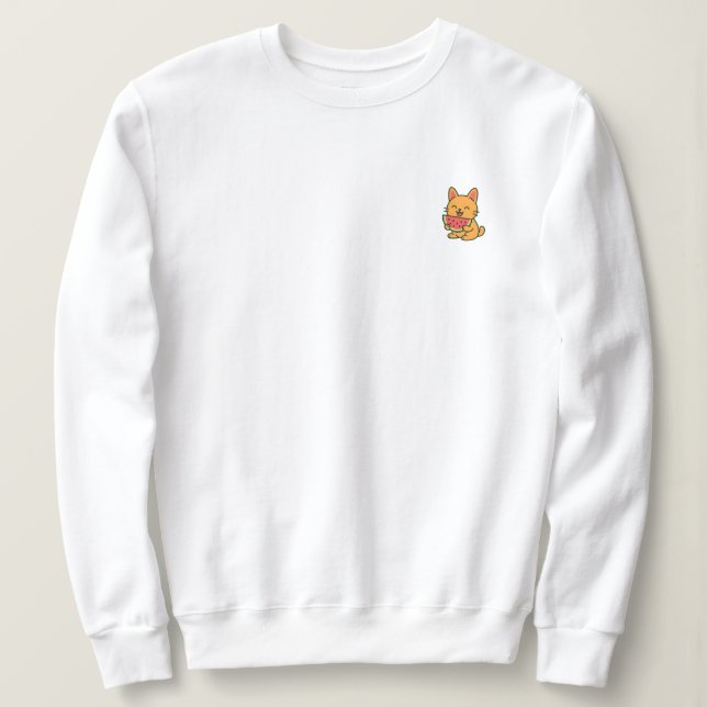 Cute Cat Eating Watermelon - Minimal testutskrift T Shirt (Design framsida)