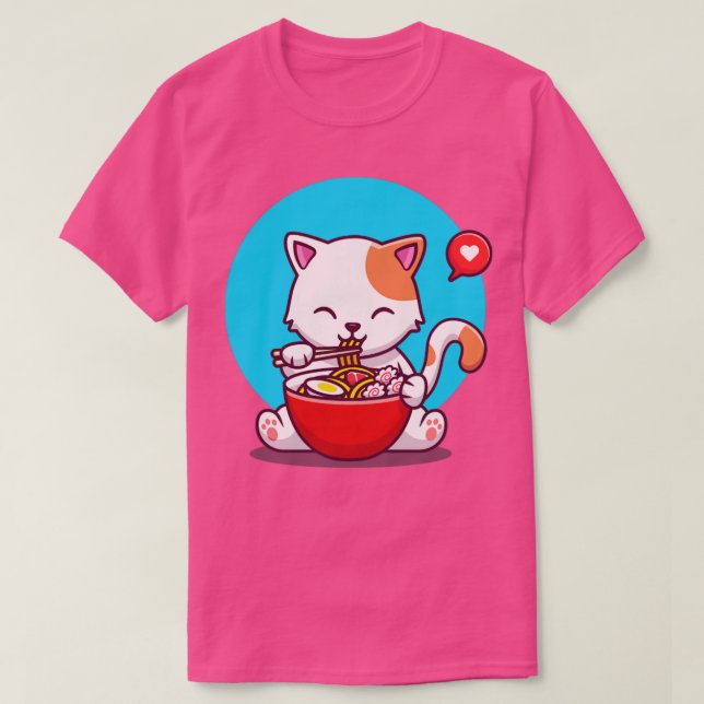 Cute Cat Eatum Noodle med chopstick T Shirt (Design framsida)