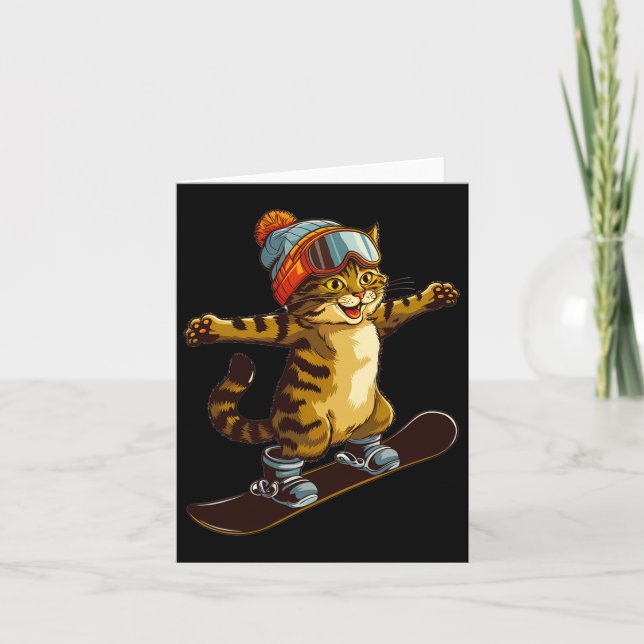 Cute Cat Enjoking Snowboarding-Roligt Kort (Framsida)