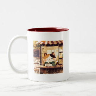 Cute Cat Enjoying Coffe på Mysigt kafé Två-Tonad Mugg