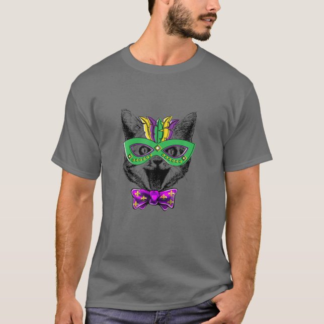 Cute Cat Face Funny Character Mardi Gras Carnival T Shirt (Framsida)