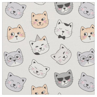 Cute Cat Faces Cotton Fabric Tyg