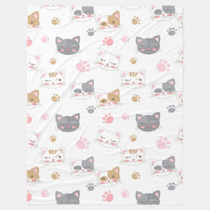 Cute cat faces smiling cats pattern fleecefilt