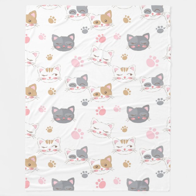 Cute cat faces smiling cats pattern fleecefilt (Framsidan)