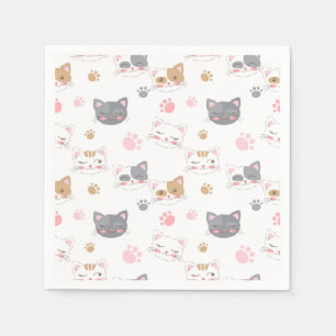 Cute cat faces smiling cats pattern pappersservett