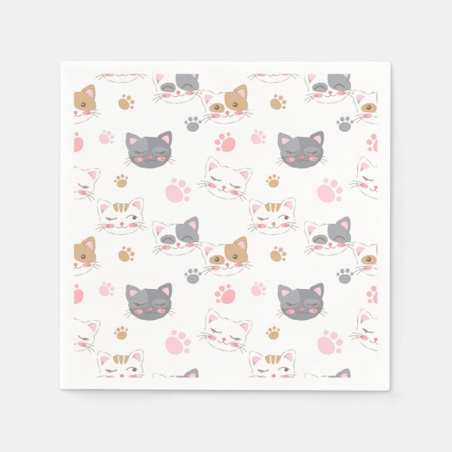 Cute cat faces smiling cats pattern pappersservett (Framsidan)