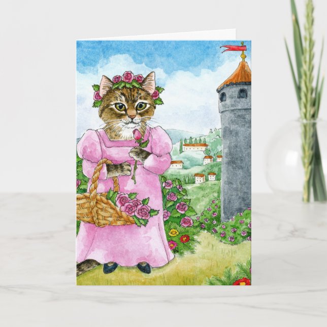 Cute Cat Fairy Tale Rapunzel-kort Helgkort (Framsida)