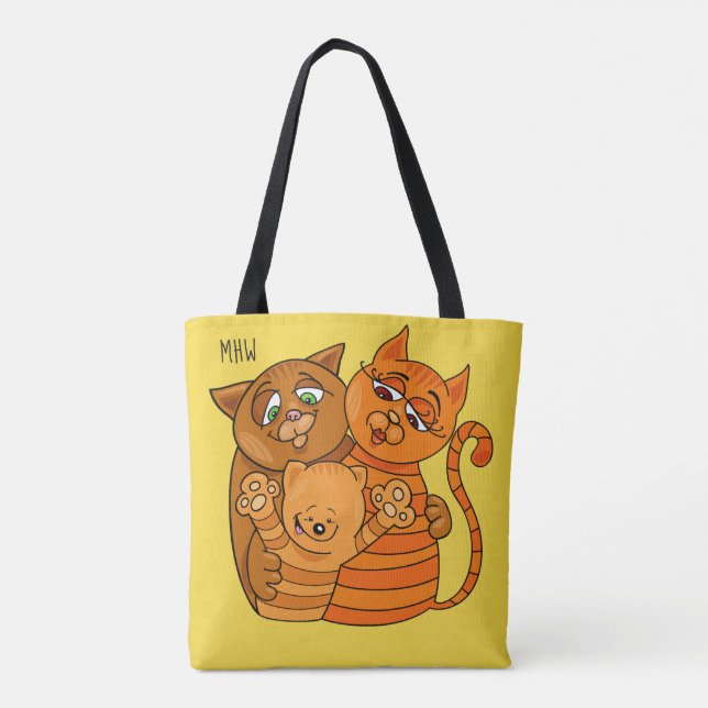 Cute Cat-familjens egna namn och färg-påsar Tygkasse (Baksida)