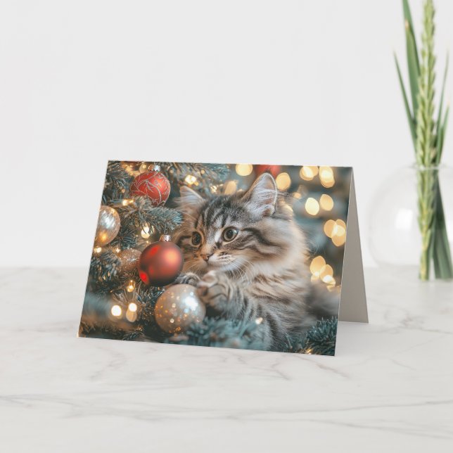 Cute Cat firar julafton Glad helg Tack Kort (Framsida)