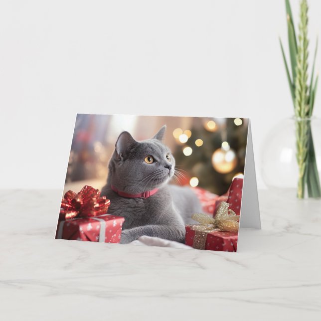 Cute Cat firar julafton Glad helg Tack Kort (Framsida)