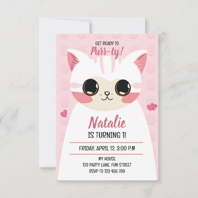 Cute cat first birthday  meddelande (Framsida)