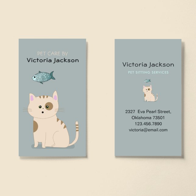 Cute Cat Fish l Pet Sitta Service Care Tass Art Visitkort (Skapare uppladdad)