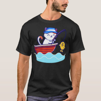 Cute Cat-fiske i havet på fartyg T Shirt