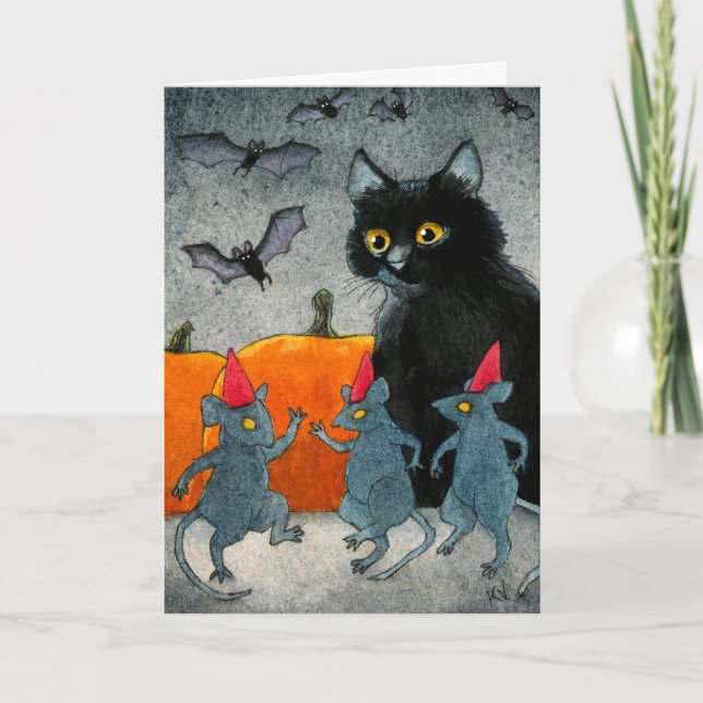 Cute cat fladdermus pumkin Halloween-kort Helgkort (Framsida)