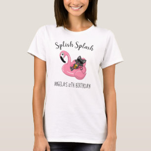 Cute Cat Flamingo Barns födelsedag Bassäng Party T Shirt