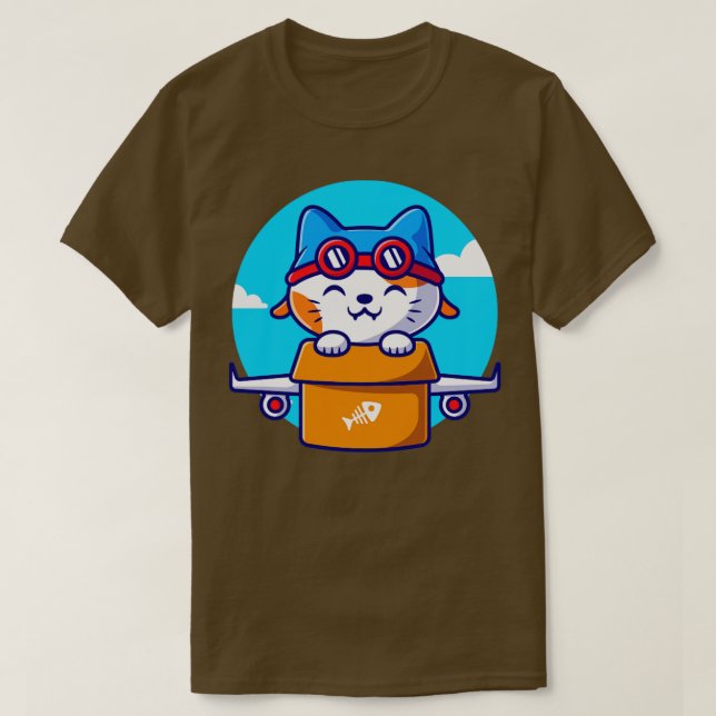Cute Cat Flight with Cardboard Flygplan Tecknad T Shirt (Design framsida)