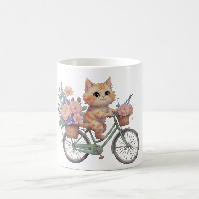 Cute Cat Floral Bike Mug – Aesthetic Gift Kaffemugg (Center)