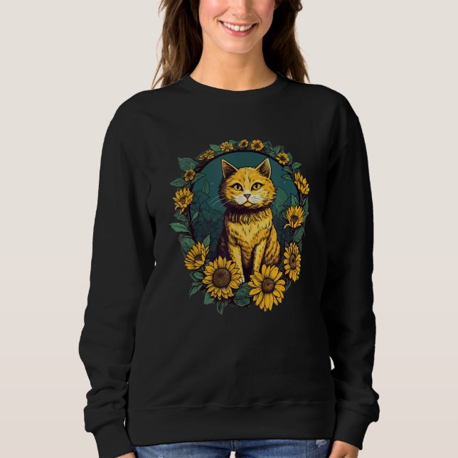 Cute Cat Florist Beautiful Yellow Flower Floral Su T Shirt (Framsida)