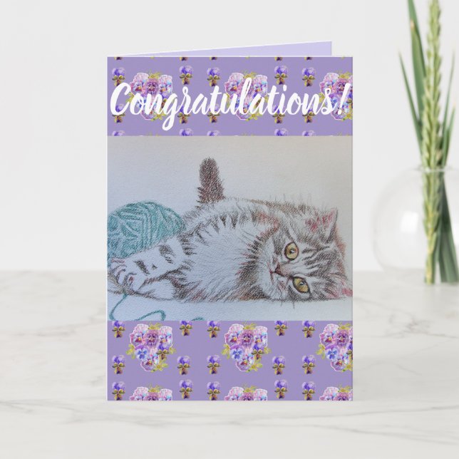 Cute Cat Flower Blommigt Conrgating Art Card Kort (Framsida)