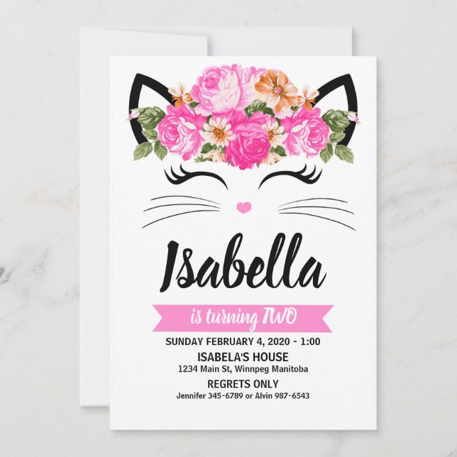 Cute Cat Flowers-inbjudan Inbjudningar (Framsida)