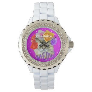 Cute Cat Flowery Ro Headdress Meow-Personlig Armbandsur