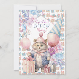 Cute Cat-Födelsedagsfest Inbjudningar