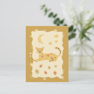 Cute Cat Folk Art  - Artist Postcard Vykort