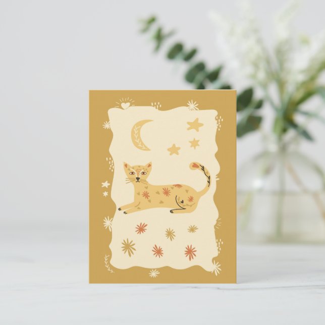 Cute Cat Folk Art  - Artist Postcard Vykort (Stående Fram)