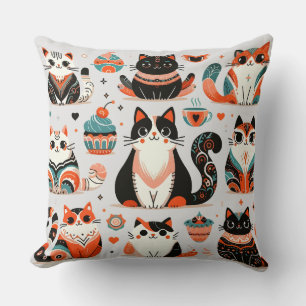 Cute cat folk art type dekorativ kudde